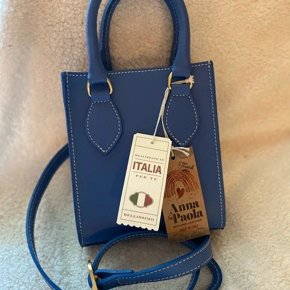 Bellissimo Anna Paola Leather Made in Italy Crossbody Handbag color Blue NWT - Picture 4 of 9